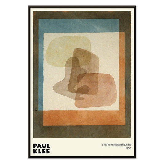Abstract art by Paul Klee featuring overlapping and layered colors with geometric shapes from Free forms rigidly mounted, with black aluminium frame on white background
