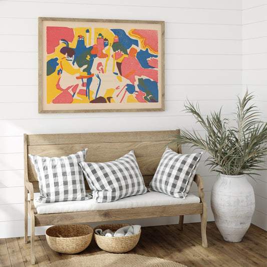 Colorful abstract composition with dynamic shapes and figures Klänge Pl 19 by Wassily Kandinsky modern art poster for home decor, framed and displayed in home decor