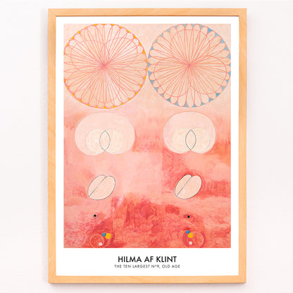 Closeup detail of Abstract geometric and circular patterns in pink and orange from The Ten Largest Old Age by Hilma af Klint art poster