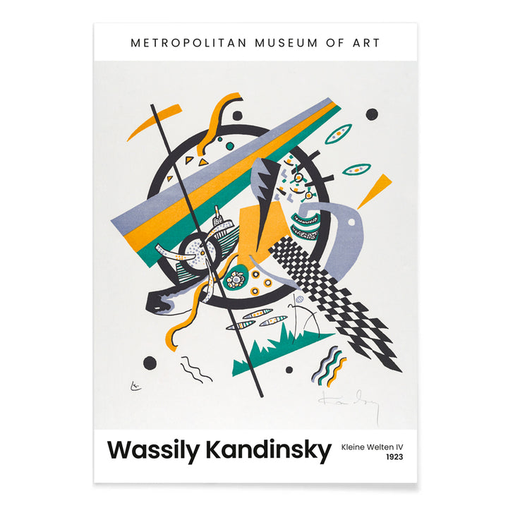 Abstract geometric poster with bold shapes and lines by Wassily Kandinsky from Kleine Welten IV Small Worlds IV, with black aluminium frame on white background