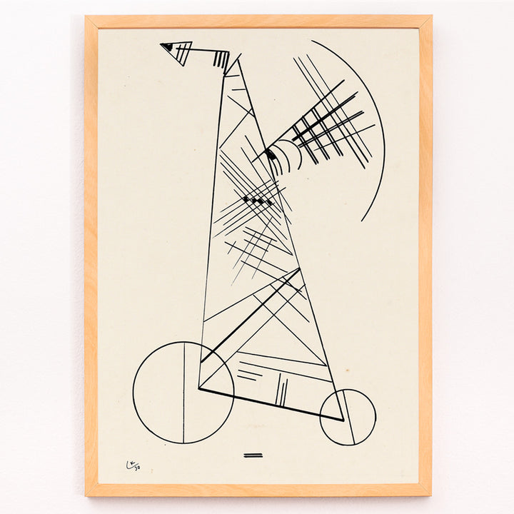Closeup detail of Abstract black geometric line art on white by Wassily Kandinsky Ohne Titel modern wall decor poster