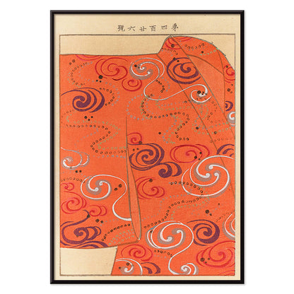 Swirling orange kimono with patterns Yachigusa v 15 Pl 06 by Seiko Ueno Japanese art poster, with black aluminium frame on white background