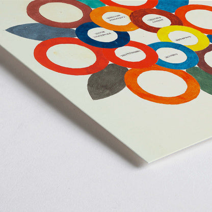 Closeup detail of Colorful abstract flower and overlapping rings artwork Centre Pure Colors by Elizabeth A Nedwill