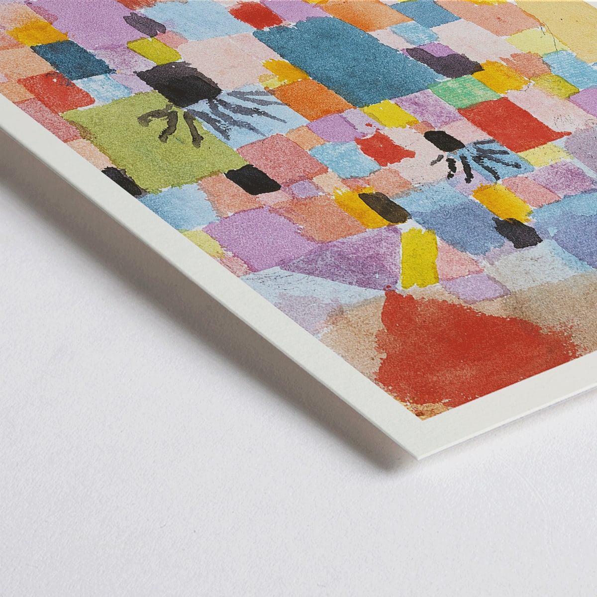 Closeup detail of Colorful abstract painting Southern Gardens by Paul Klee featuring vibrant geometric blocks and shapes poster artwork