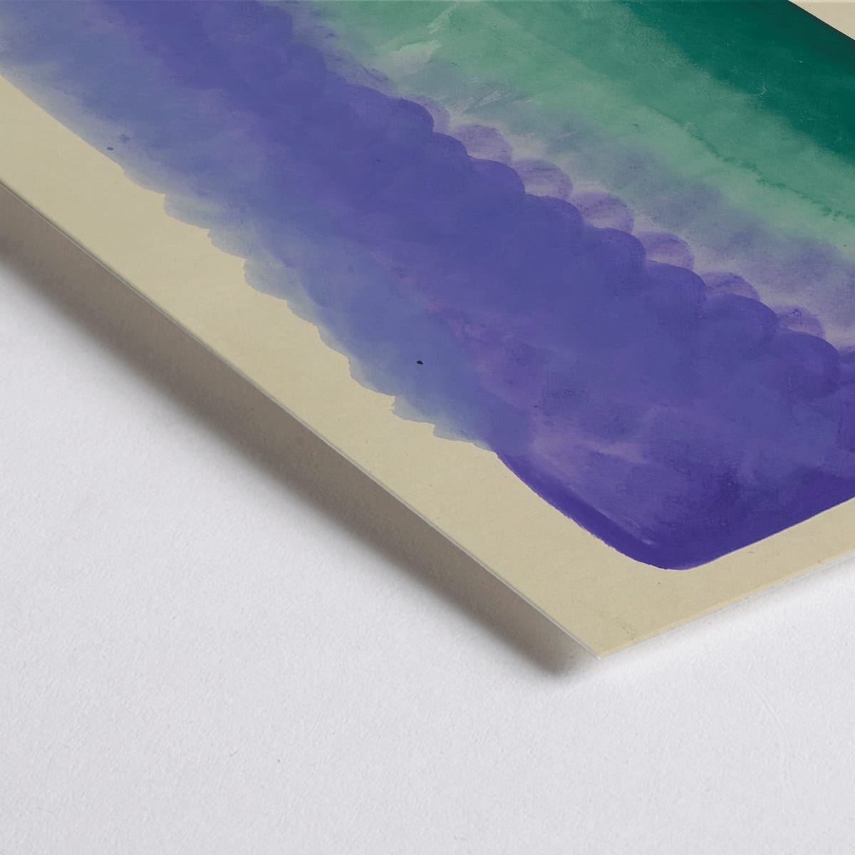 Closeup detail of Abstract watercolor art poster with green and purple hues blending titled Farbstudien 10 Blaetter IX by Karl Wiener