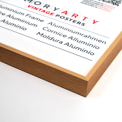 Golden aluminium photo frame with a classic, elegant design, featuring a smooth metallic finish and refined edges, suitable for displaying pictures or artwork., front corner closeup picture