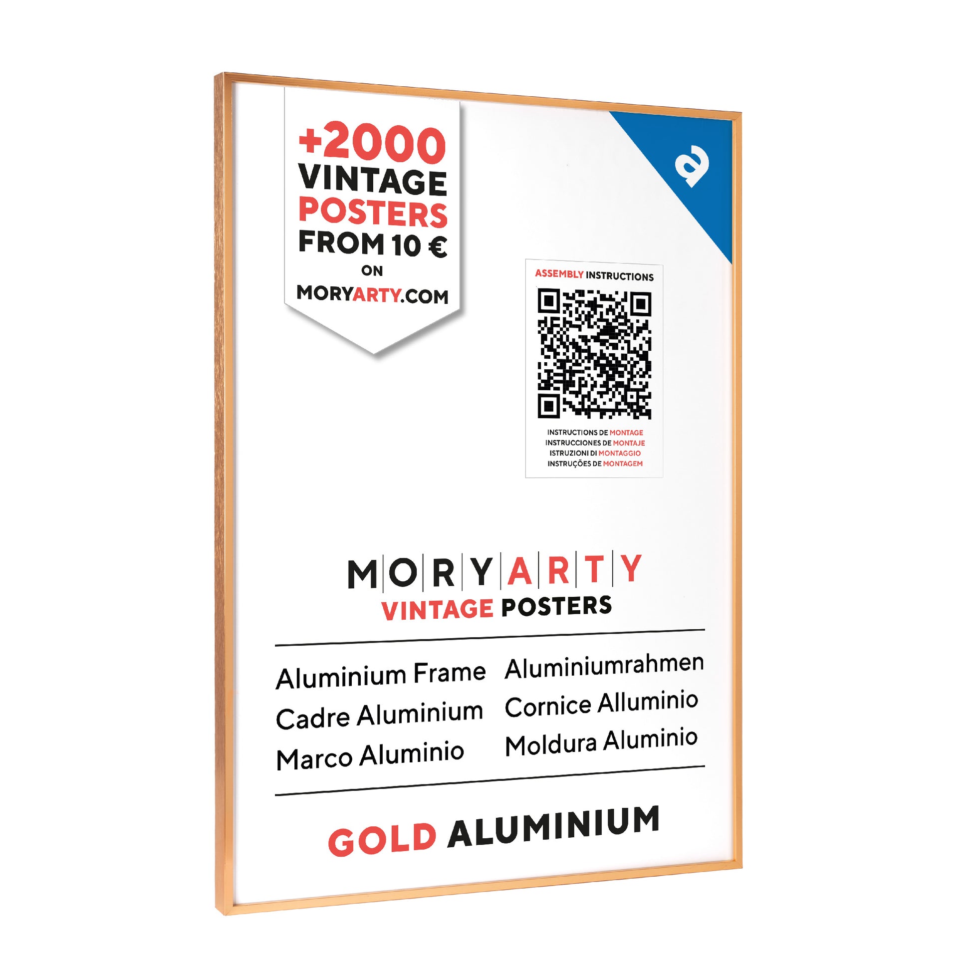 Golden aluminium photo frame with a classic, elegant design, featuring a smooth metallic finish and refined edges, suitable for displaying pictures or artwork., full front picture