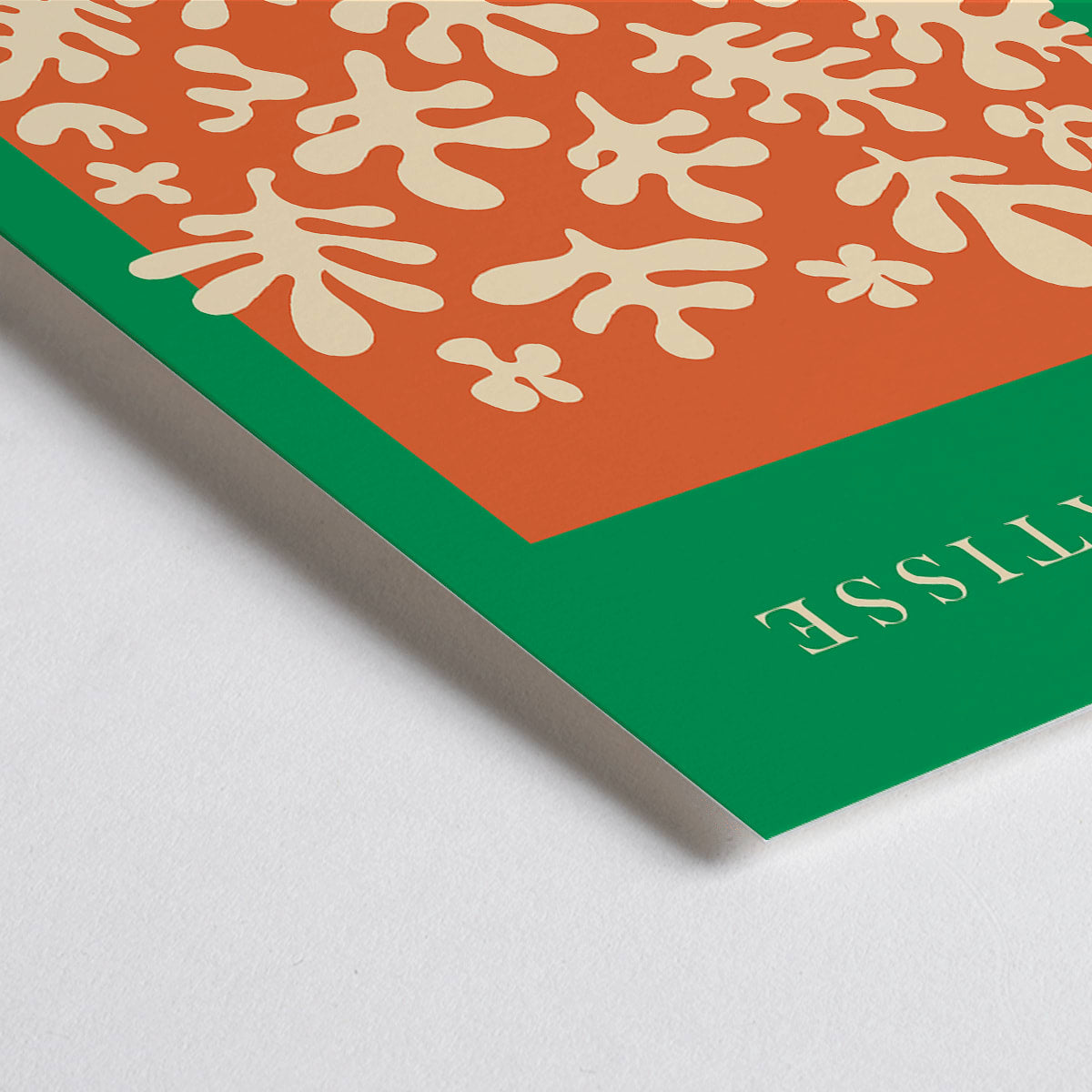 Closeup detail of Henri Matisse artwork at Galerie Maeght featuring orange cut outs and abstract shapes on an orange background poster