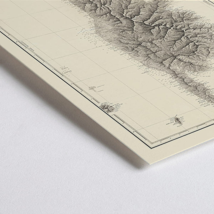 Closeup detail of Antique map poster of Corsica Carte Generale De LIle De Corse by Depot General de la Marine detailed geographical wall art