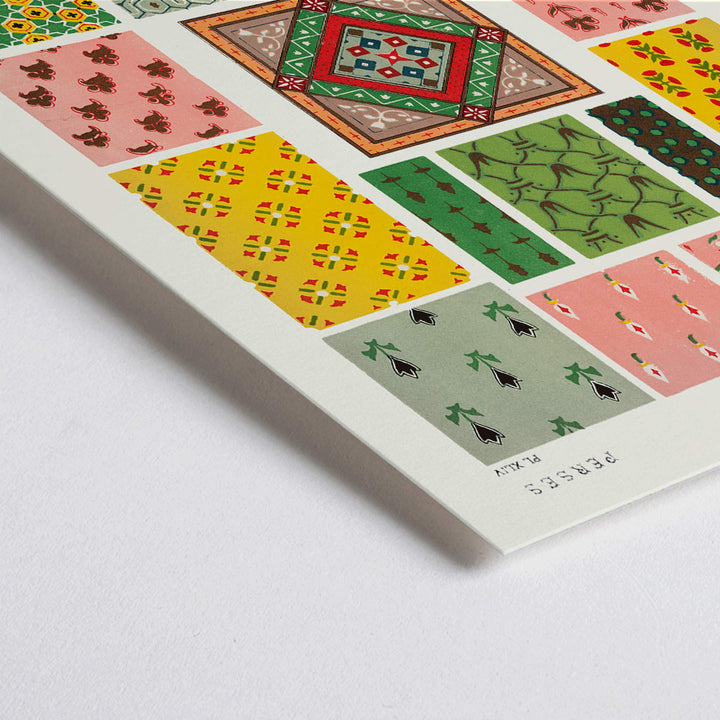Closeup detail of Colorful geometric Persian patterns poster by Owen Jones from Persian 1 Century Grammar of Ornament artwork