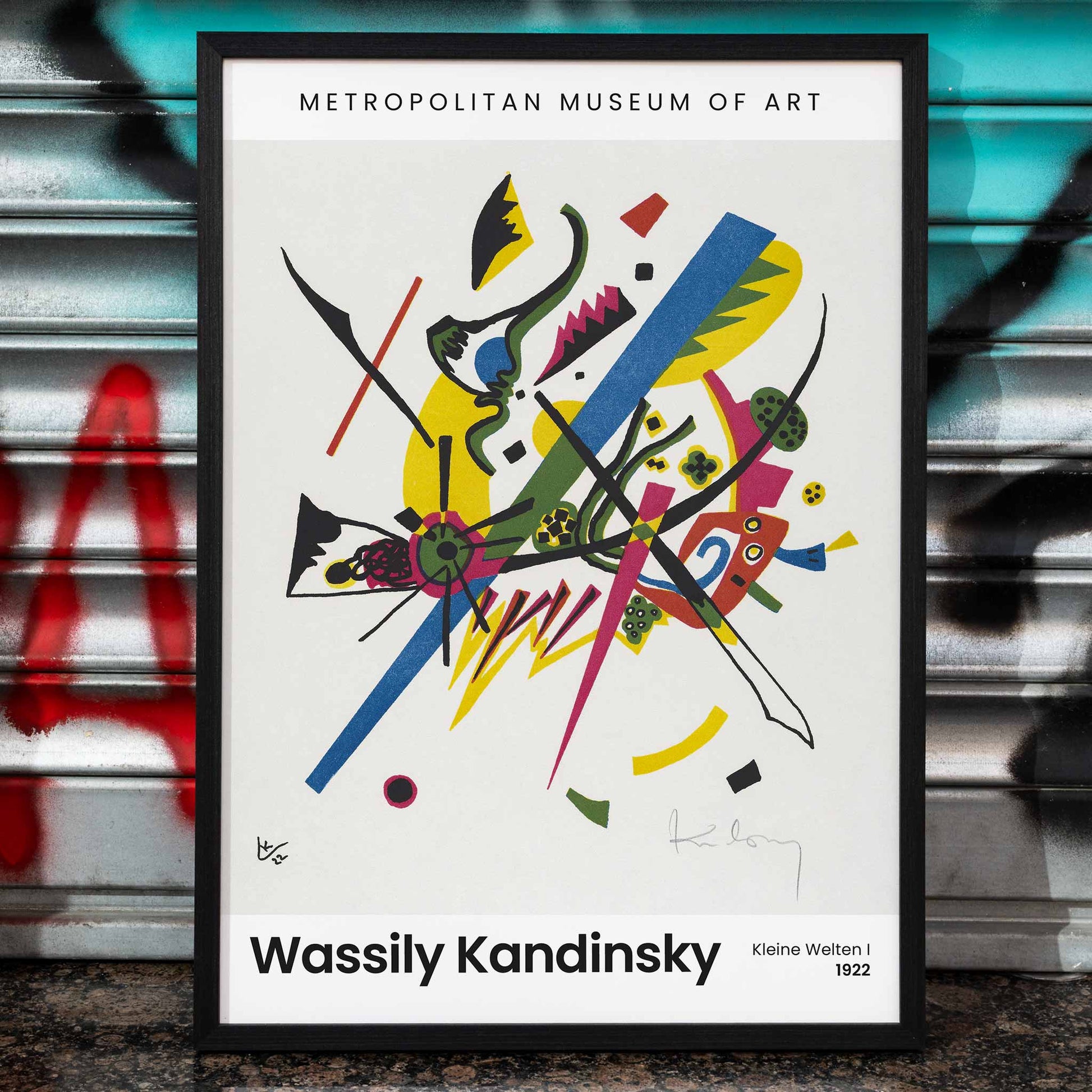 Abstract colorful geometric print Kleine Welten I Small Worlds I by Wassily Kandinsky high resolution artwork poster displayed at museum, framed and displayed in home decor
