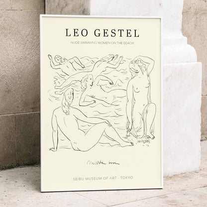 Poster of Nude Women Swimming on the Beach by Leo Gestel in Post Impressionist Style at Seibu Museum of Art Tokyo, framed and displayed in home decor