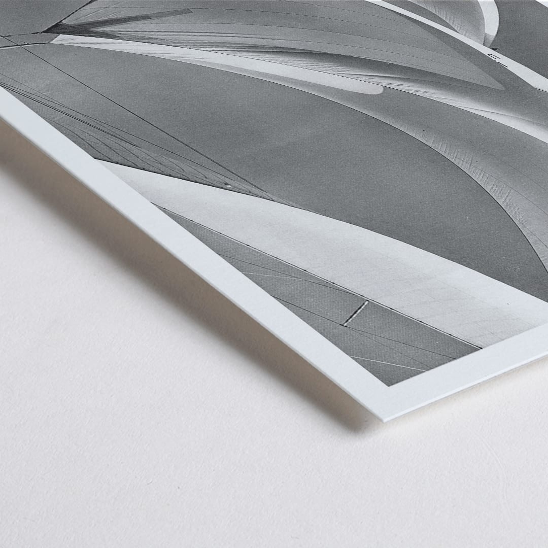 Closeup detail of Sailing yacht with billowing sails on the open ocean by Morris Rosenfeld titled Sails poster artwork