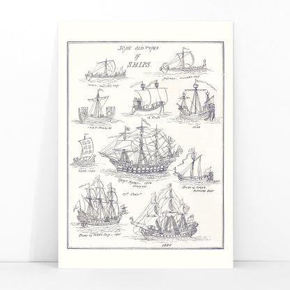 Historic ship illustrations and detailed pen sketches from Sea Pictures drawn with pen and pencil by James Macaulay, framed and displayed in modern living room decor