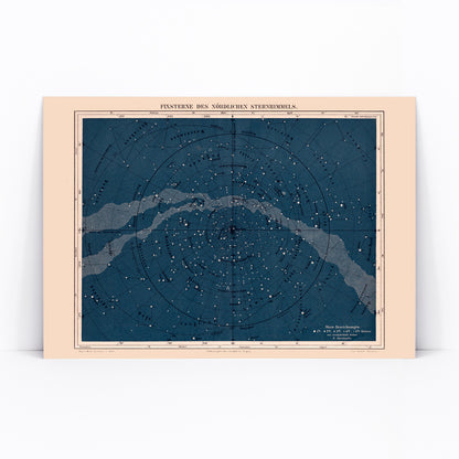 Star map of the Milky Way North Hemisphere by Institute of Liepzig featuring labeled constellations and celestial features, framed and displayed in modern living room decor