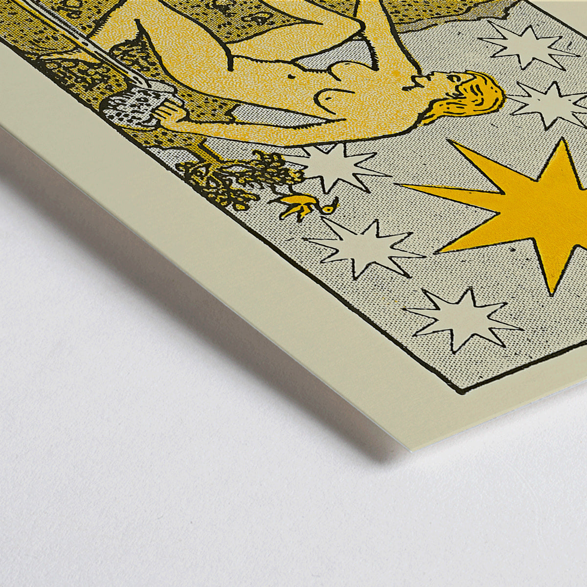 Closeup detail of The Star tarot card by Lauron William de Laurence showing a woman pouring water from jugs under a starlit night sky tarot poster