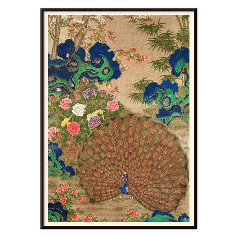 Paon chinois et fleurs